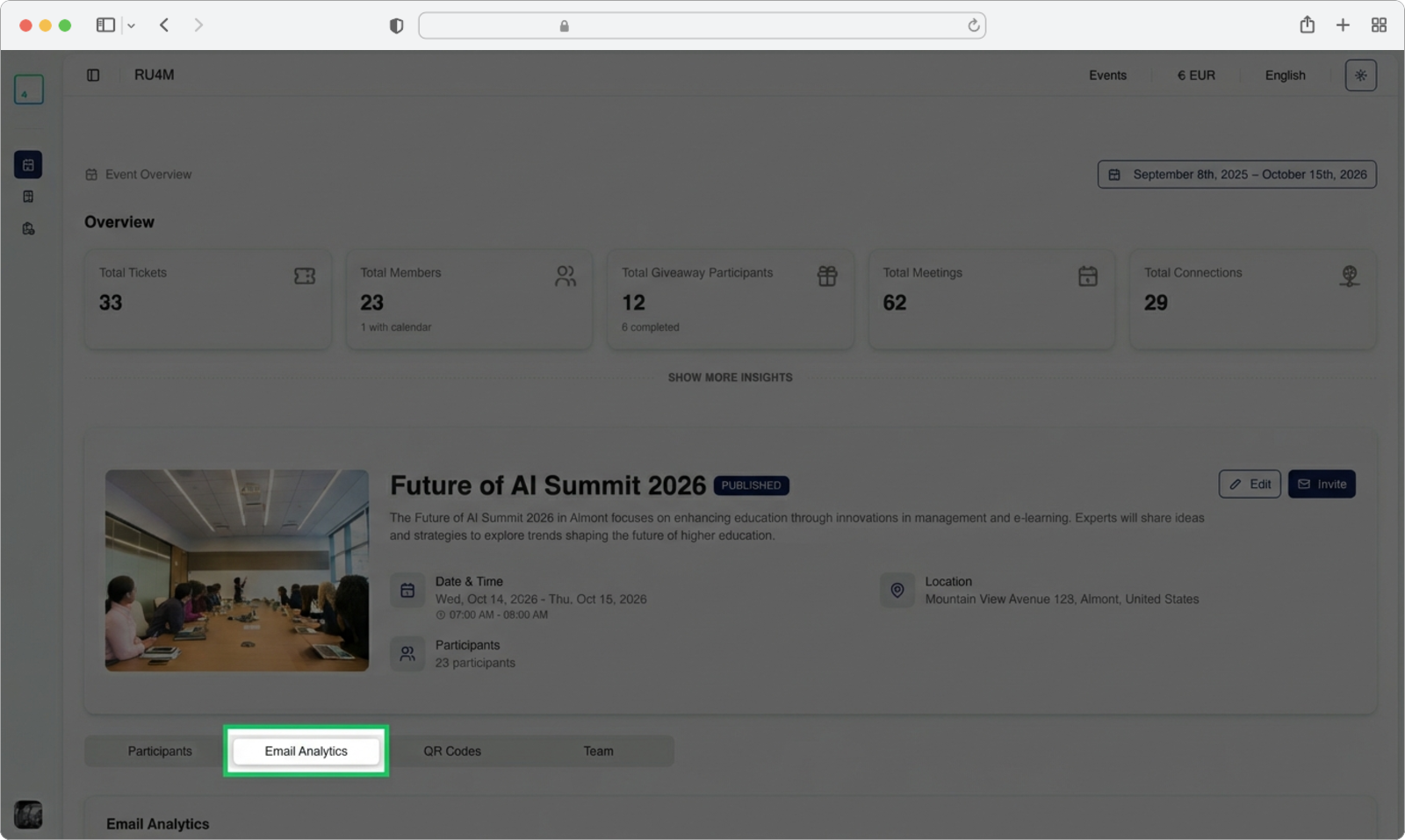 Select the Email Analytics tab on the event page